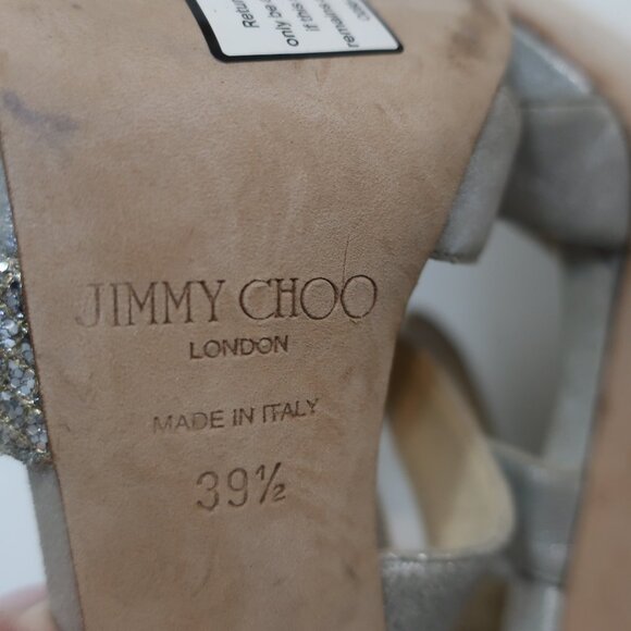 NWD Authentic Jimmy Choo Tomar Metallic Silver Leather Platform Heel 39.5 US/9.5 - Picture 13 of 15